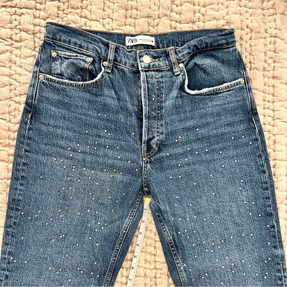 Zara Rhinestone Embellished Straight Leg Jeans